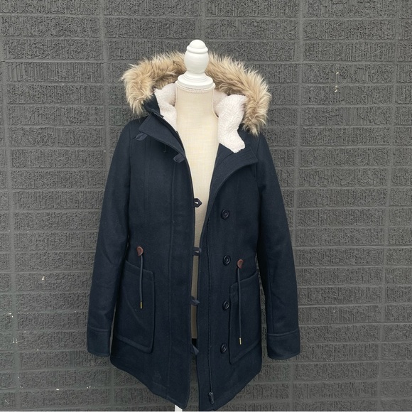 American Eagle Outfitters A.E.O. Wool Winter Coat Faux Fur Hooded Parka Jacket - Picture 2 of 5